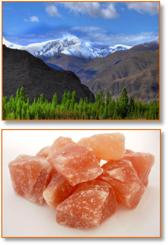 Himalayan mountains where salt crystals were formed 250,000,000 years ago when Earth was pristine.